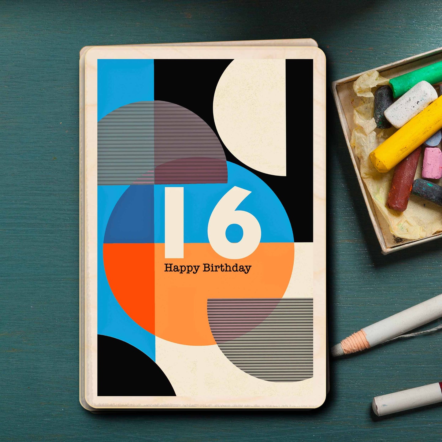 16th Birthday card – Mid-Century Inspired - The Wooden Postcard Company