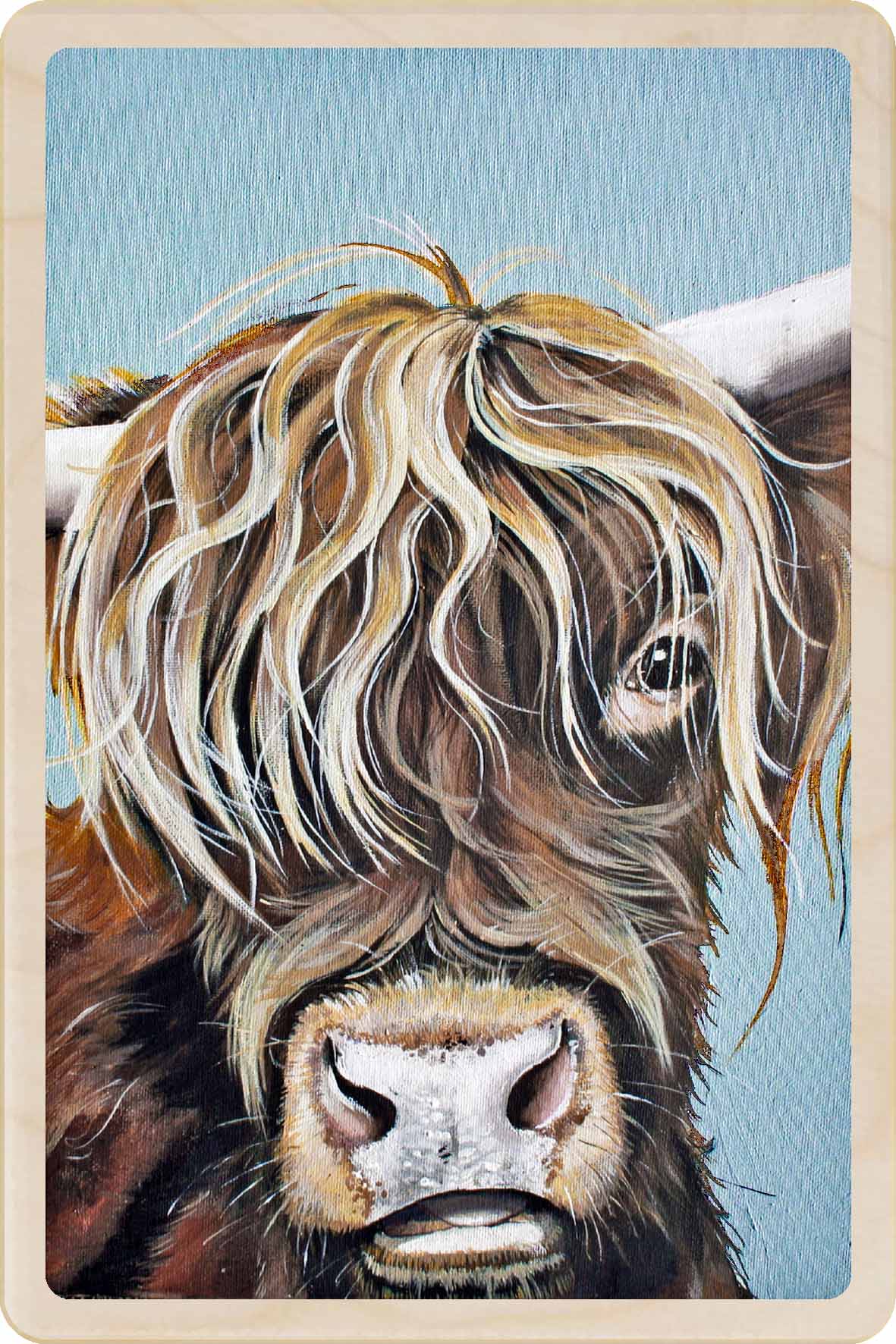 Highland Cow - cow illustration wooden postcard