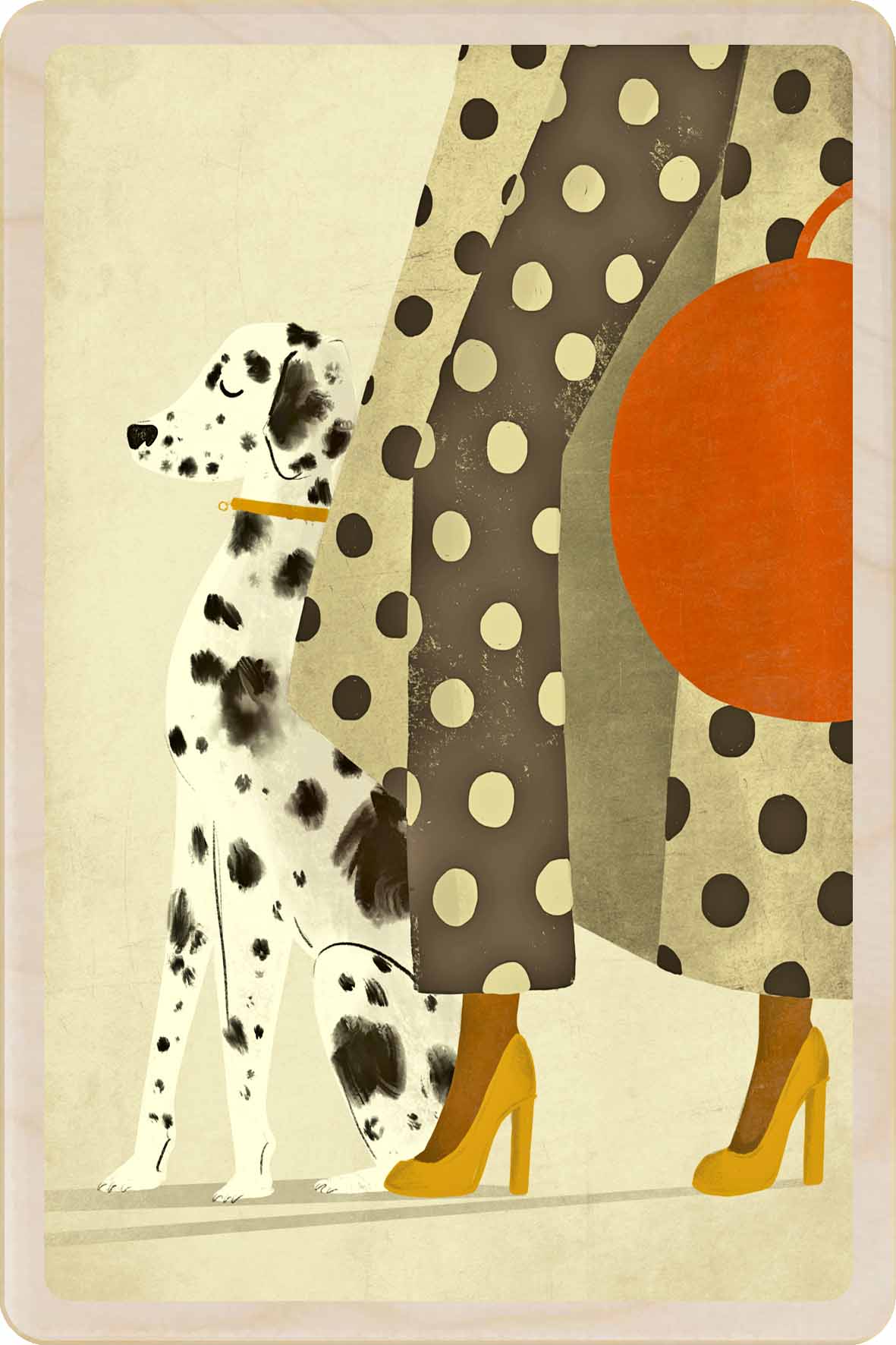Dalmatian - Dog Wooden Postcard, illustration by Emy Lou Holmes, printed in Suffolk on sustainably sourced wood. Eco-friendly card you can send, gift, or display.