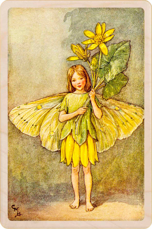 Celandine Fairy by Cicely Mary Barker. Printed with vibrant colour and fine detail. Made to send, keep, or collect. Handmade in the UK since 2012.