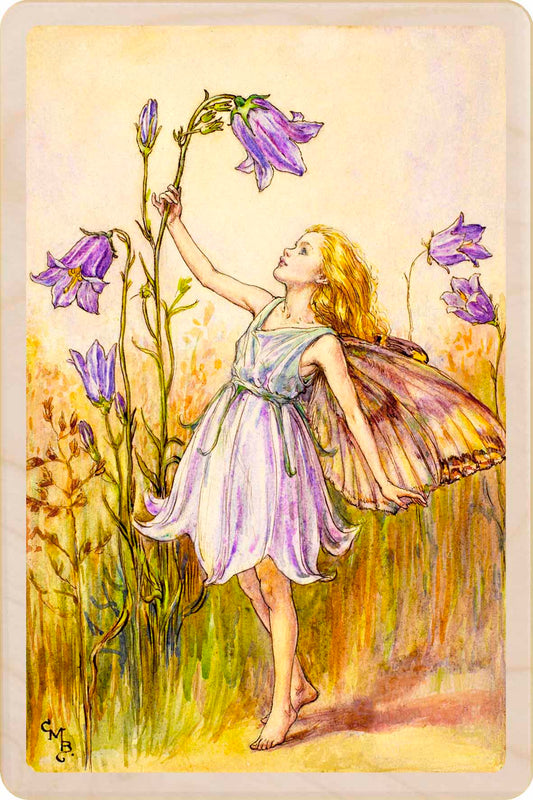 Harebell Fairy by Cicely Mary Barker. Printed with vibrant colour and fine detail. Made to send, keep, or collect. Handmade in the UK since 2012.