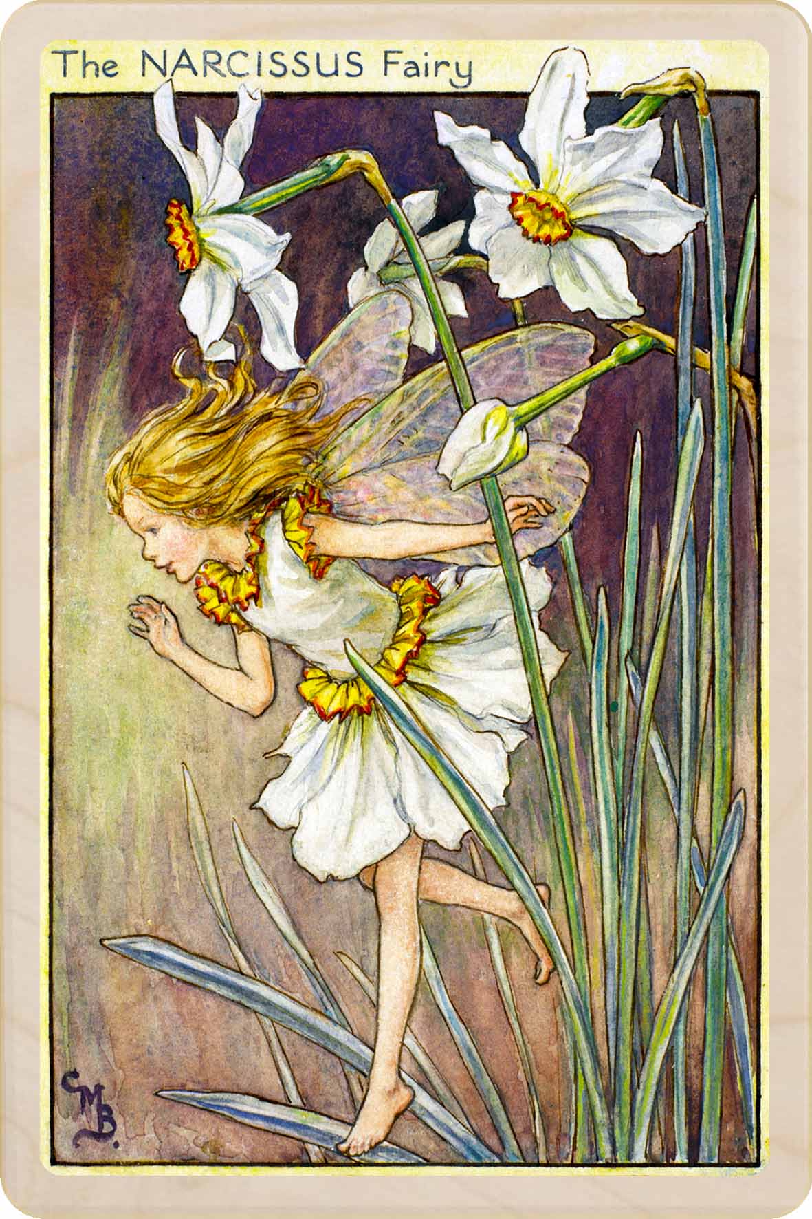 Narcissus Fairy by Cicely Mary Barker. Printed with vibrant colour and fine detail. Made to send, keep, or collect. Handmade in the UK since 2012.