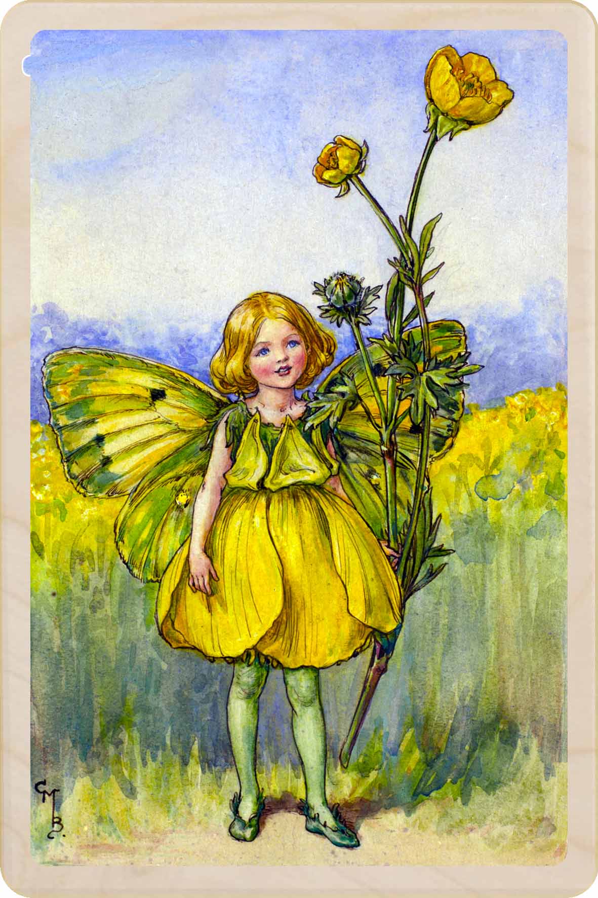 Buttercup Fairy by Cicely Mary Barker. Printed with vibrant colour and fine detail. Made to send, keep, or collect. Handmade in the UK since 2012.