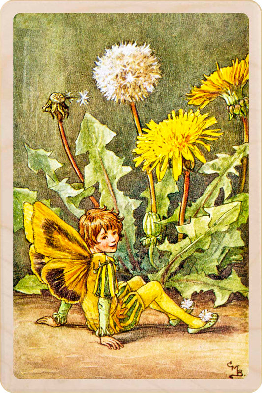 Dandelion Fairy by Cicely Mary Barker. Printed with vibrant colour and fine detail. Made to send, keep, or collect. Handmade in the UK since 2012.