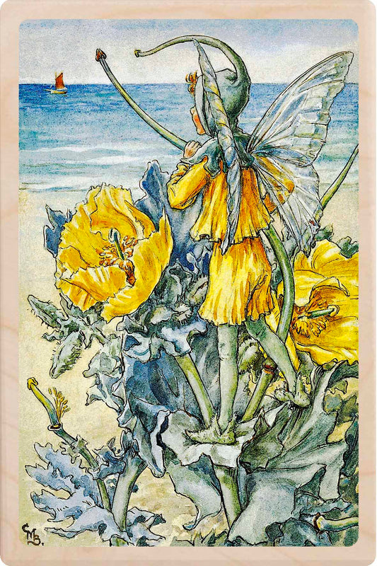 Horned Poppy Fairy by Cicely Mary Barker. Printed with vibrant colour and fine detail. Made to send, keep, or collect. Handmade in the UK since 2012.