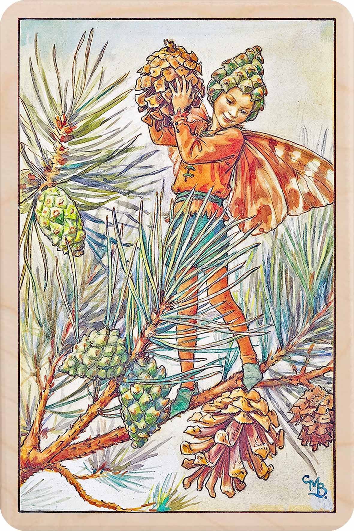 Pine Tree Fairy by Cicely Mary Barker. Printed with vibrant colour and fine detail. Made to send, keep, or collect. Handmade in the UK since 2012.