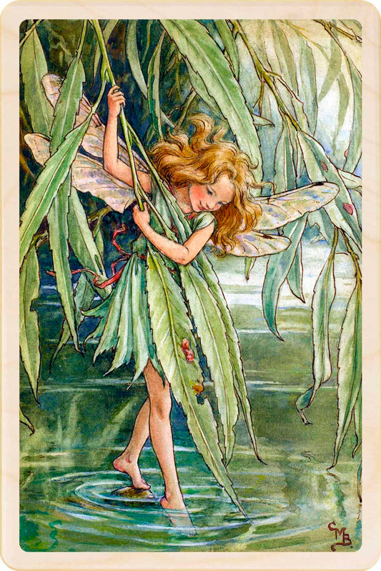 The Willow Tree Fairy wooden postcard. Featuring Cicely Mary Barker's original Flower Fairy illustration. Handmade in Suffolk since 2012.