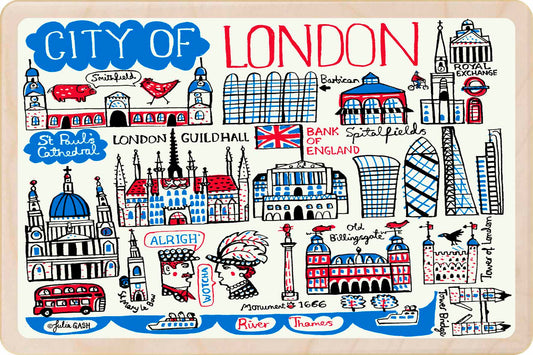 City of London -  wooden postcard by Julia Gash. A sustainable, mailable keepsake—perfect for gifting or collecting. Printed in Suffolk on eco-friendly wood and handmade in the UK since 2012.