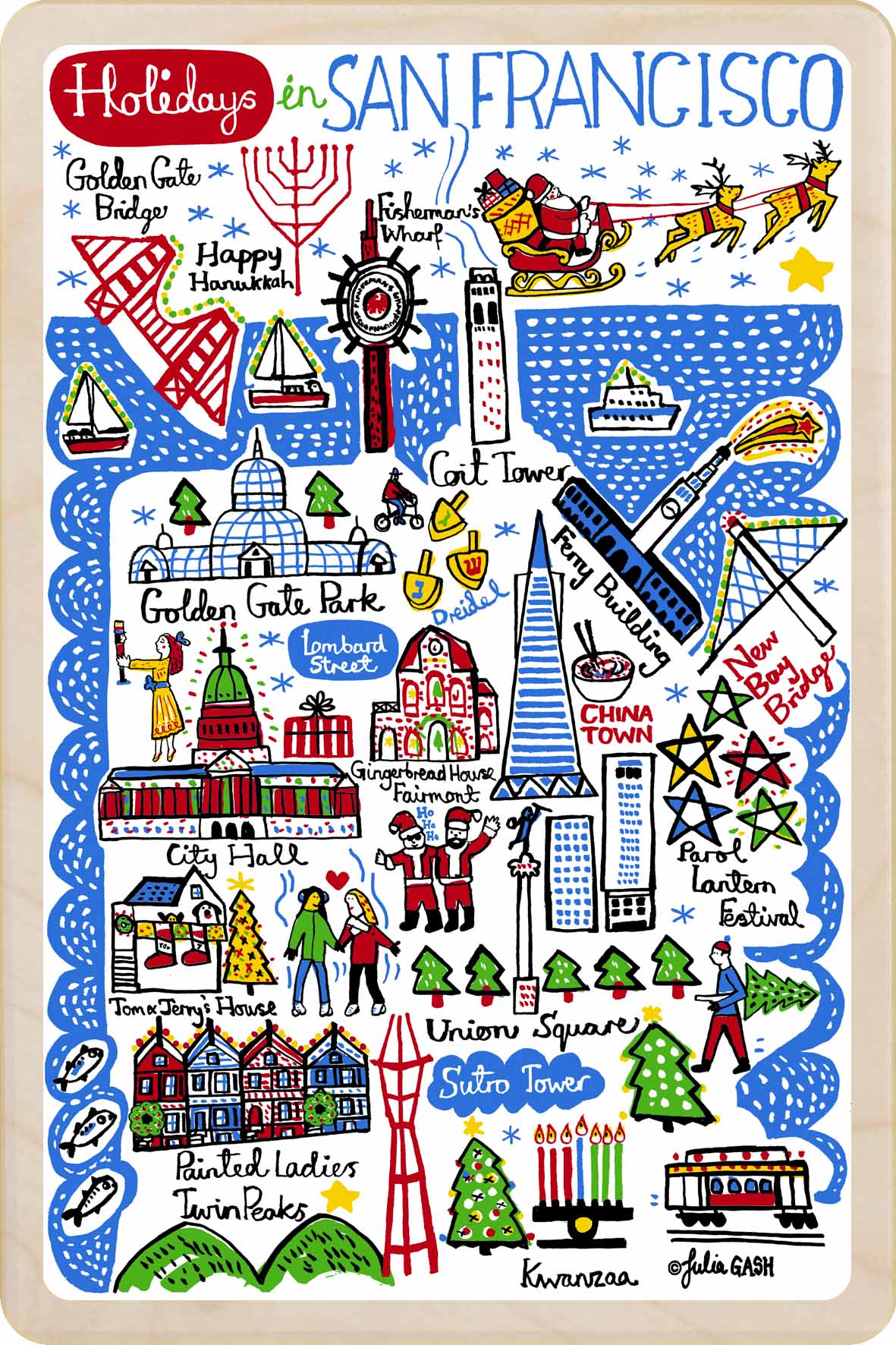 Holidays in San Francisco, California – Eco-friendly Holidays Card - Wooden Postcard
Write on the back with any pen and post worldwide with a standard stamp. A smart, eco-friendly card and gift.