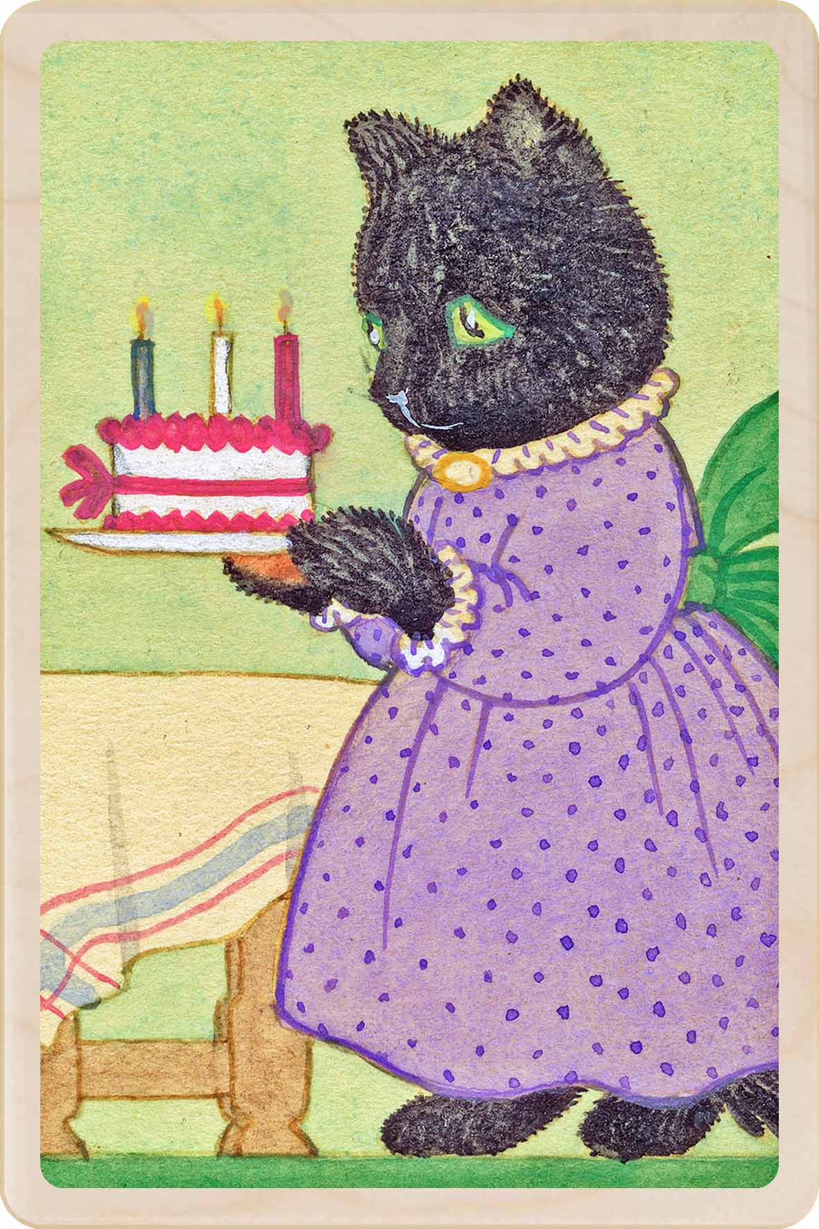 Children’s birthday card printed on sustainable wood – Molly Brett illustration, handmade in Suffolk