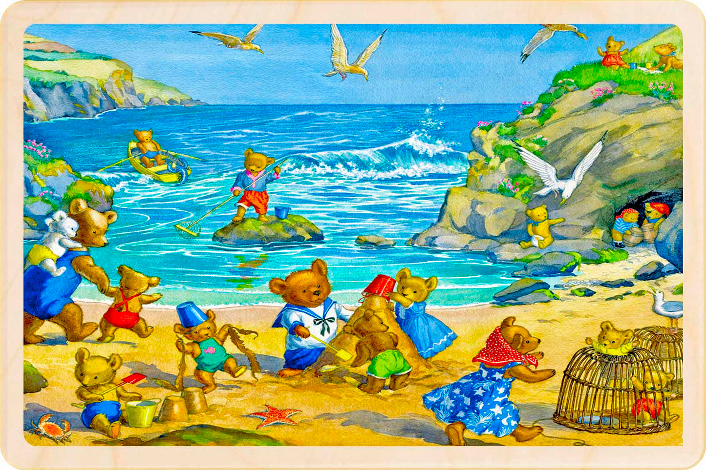 Teddies on the Beach - Molly Brett Card – Wooden Postcard