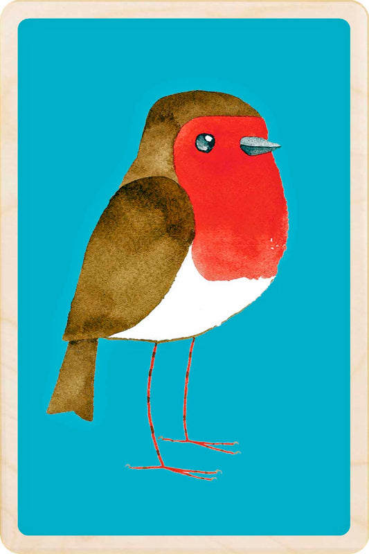 Robin - bird Illustration wooden postcard by Matt Sewell