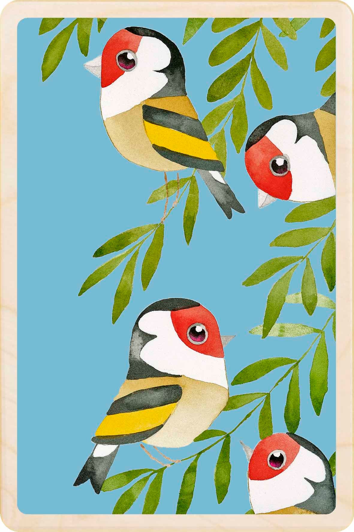 goldfinch - bird Illustration wooden postcard by Matt Sewell