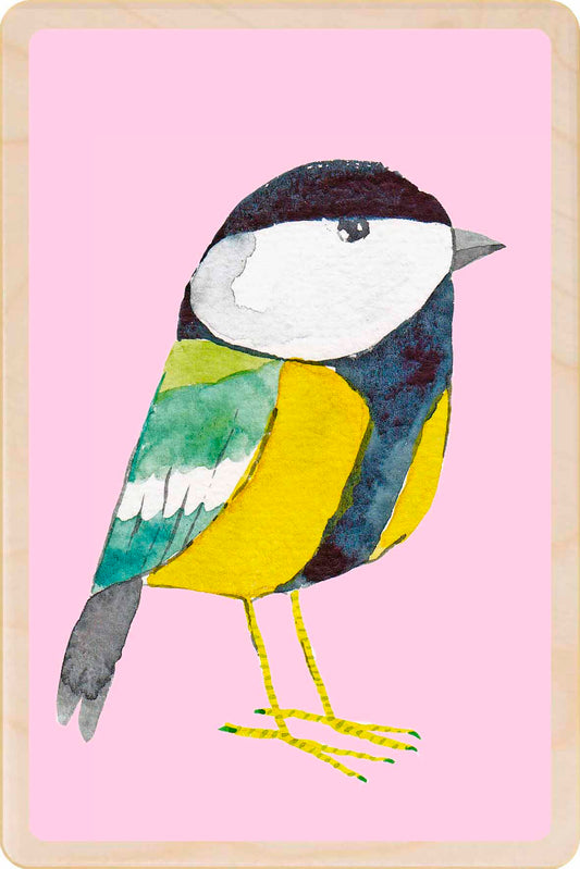 Tit - bird Illustration wooden postcard by Matt Sewell