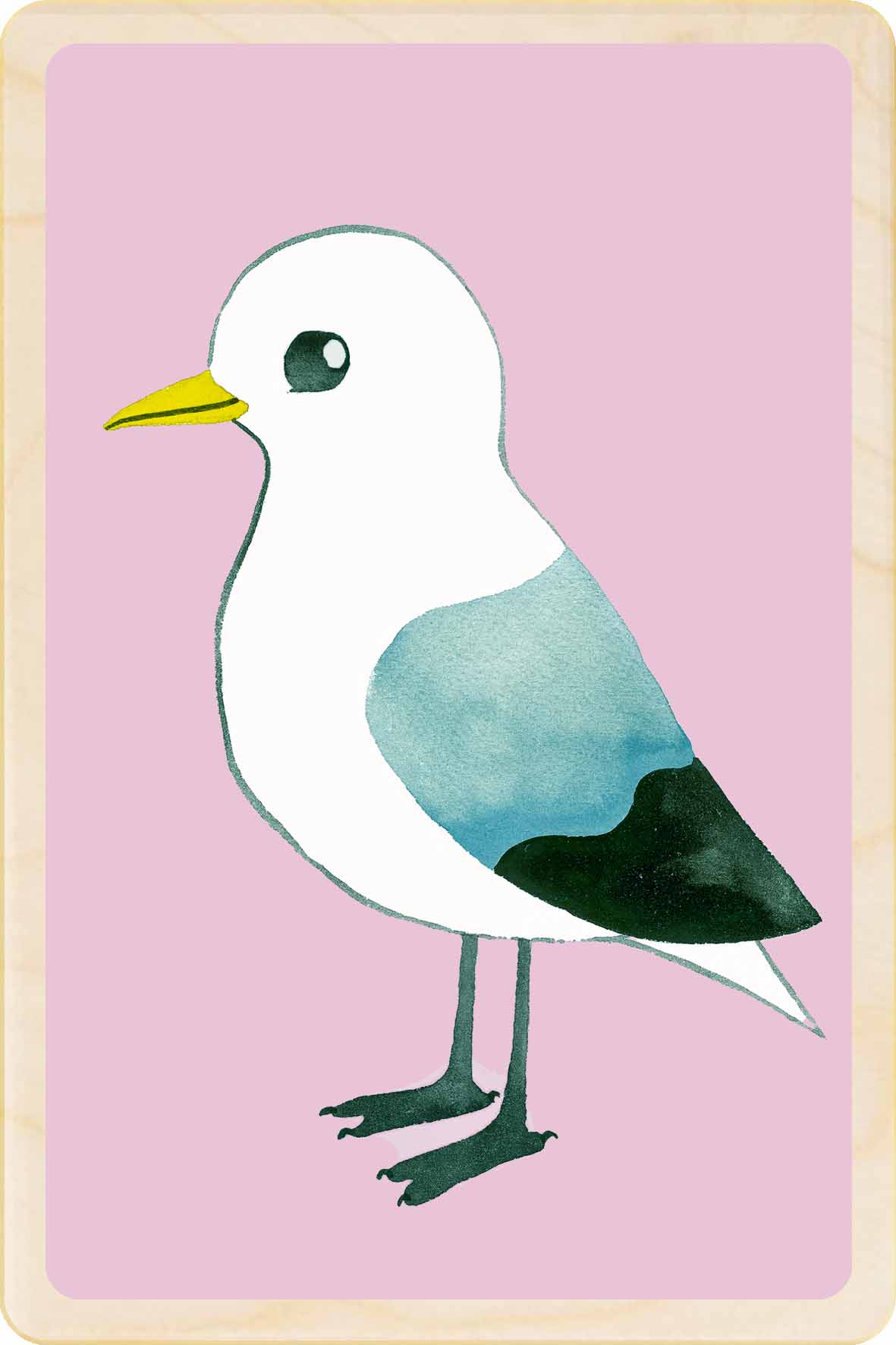 kittiwake - bird Illustration wooden postcard by Matt Sewell