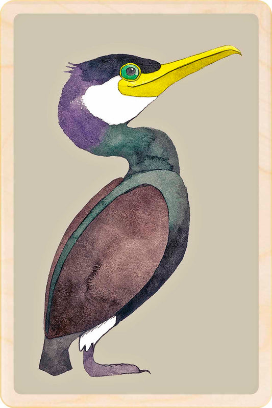 Cormorant - bird Illustration wooden postcard by Matt Sewell