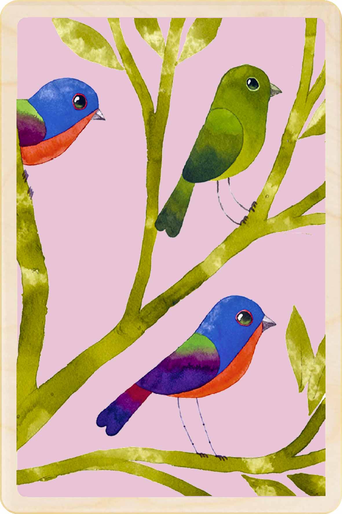 bunting - bird Illustration wooden postcard by Matt Sewell