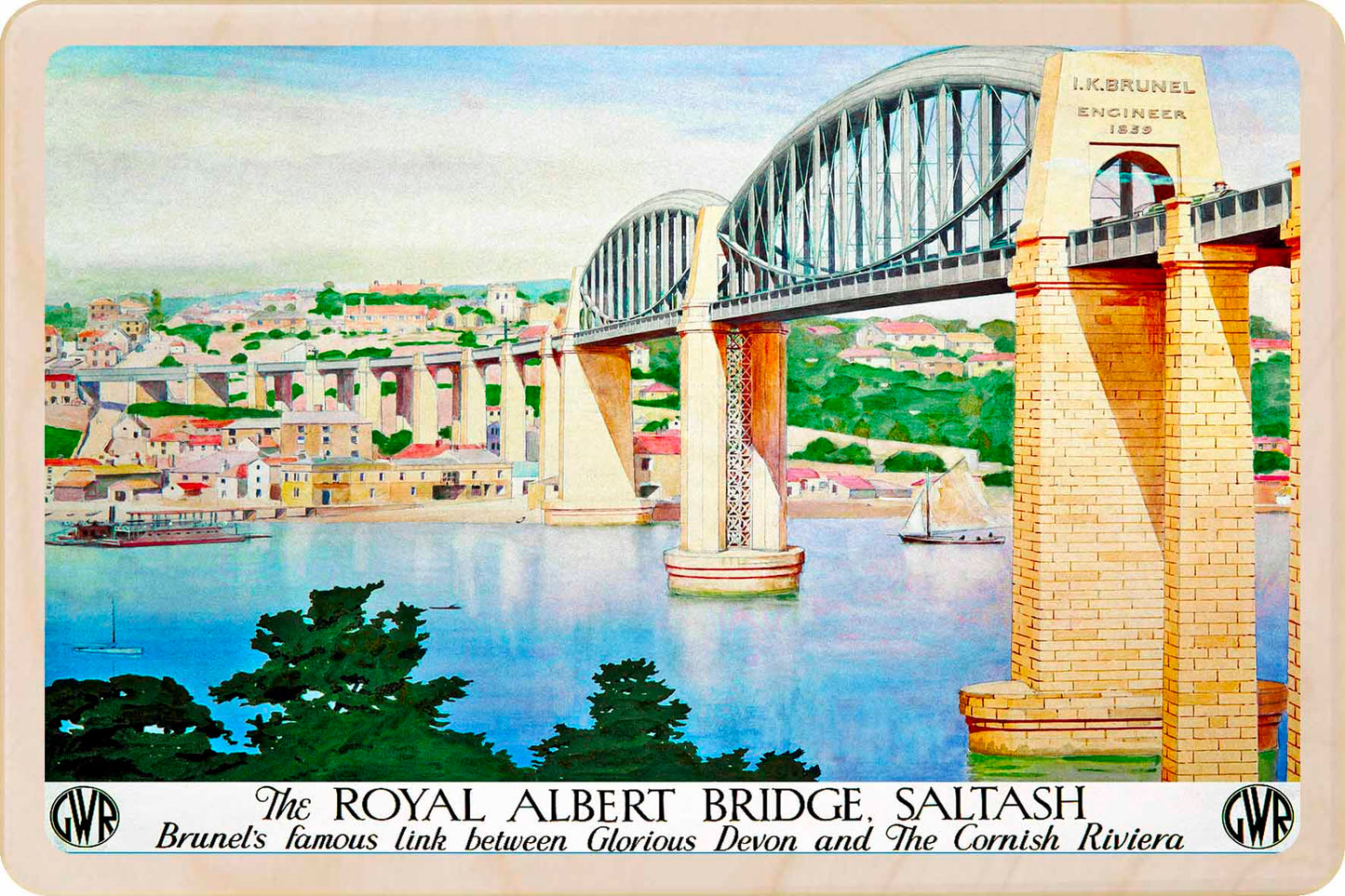 Saltash - Wooden Postcard featuring an original vintage travel poster