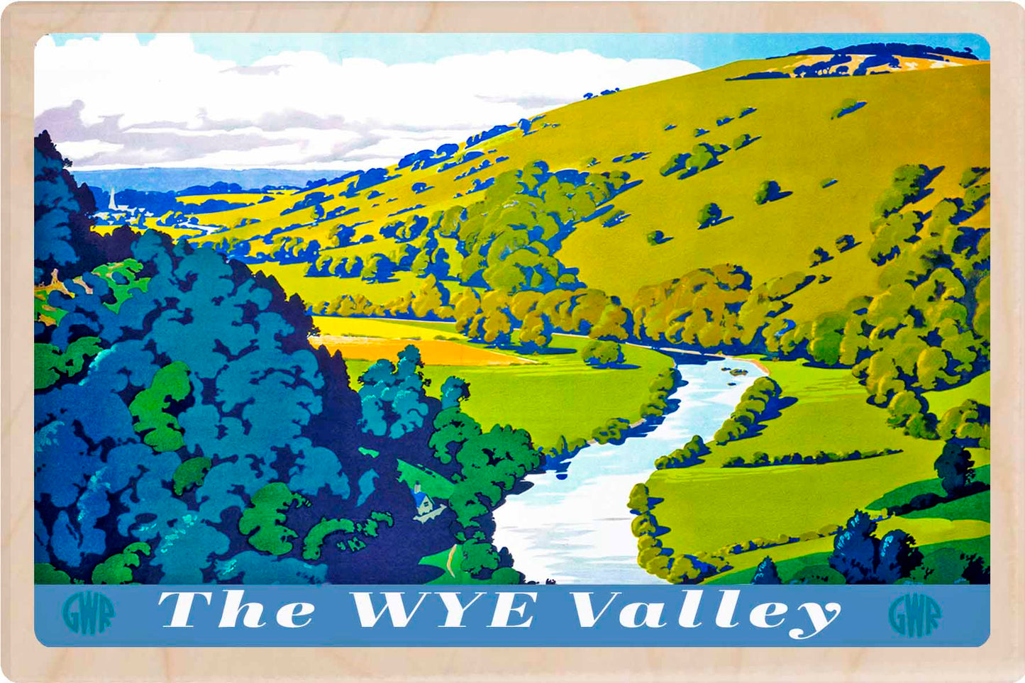 The Wye Valley - Original illustration ©National Railway Museum, printed in Suffolk on sustainable wood. A durable and display-worthy postcard—ideal to send, gift or collect.