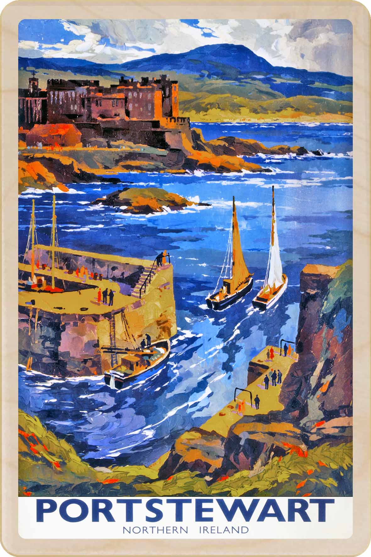 Portstewart, Northern Ireland - Wooden Postcard featuring an original vintage travel poster from ©National Railway Museum