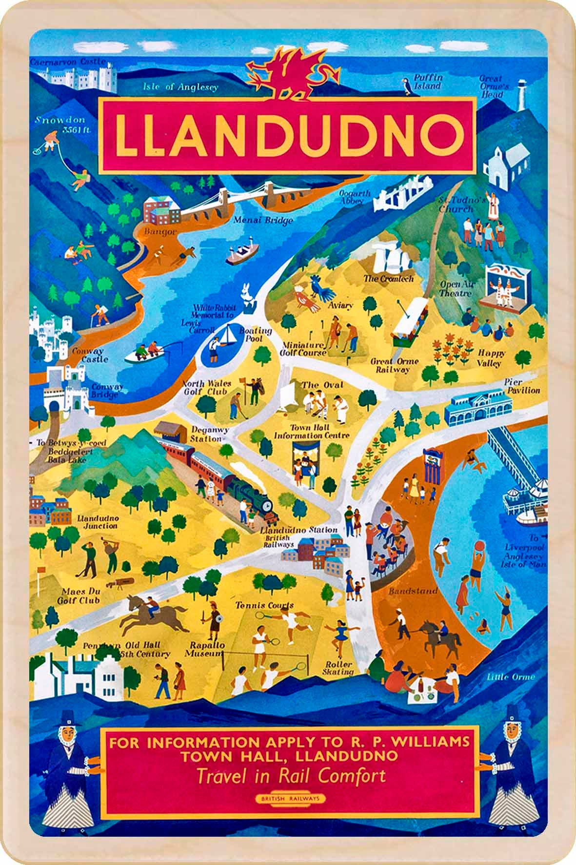 Llandudno, Wales - Wooden Postcard featuring an original vintage travel poster from ©National Railway Museum