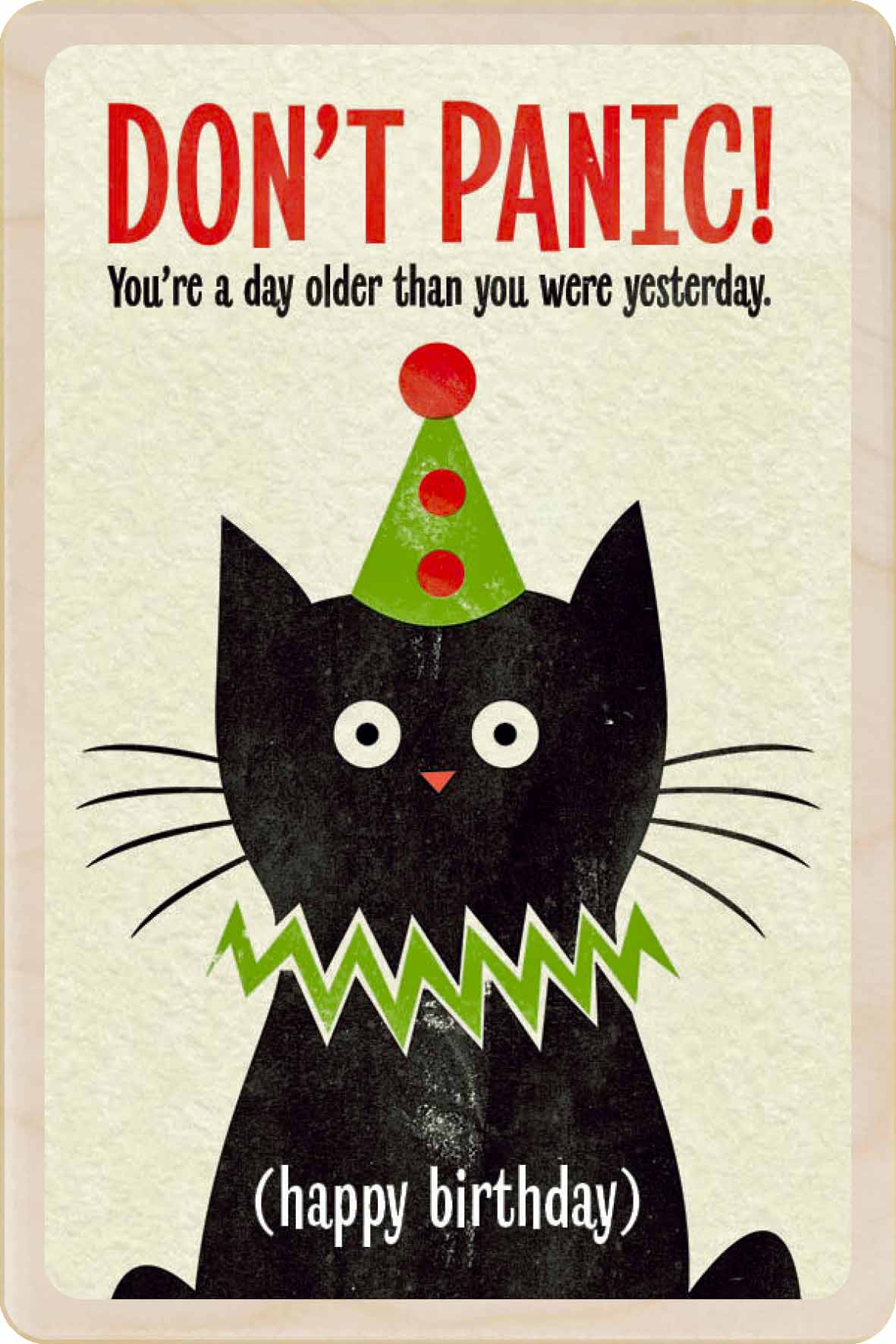 Mid-century wooden birthday card by Pennychoo. Printed in Suffolk on sustainable wood with vibrant colour for lasting charm.