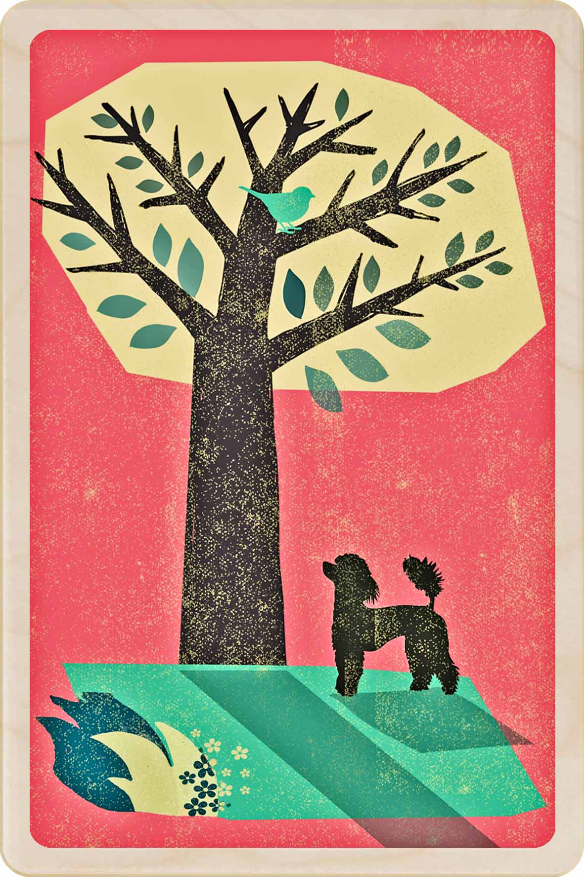 Poodle - Wooden postcard. Printed on sustainably sourced wood, designed to be mailed, gifted, and collected.