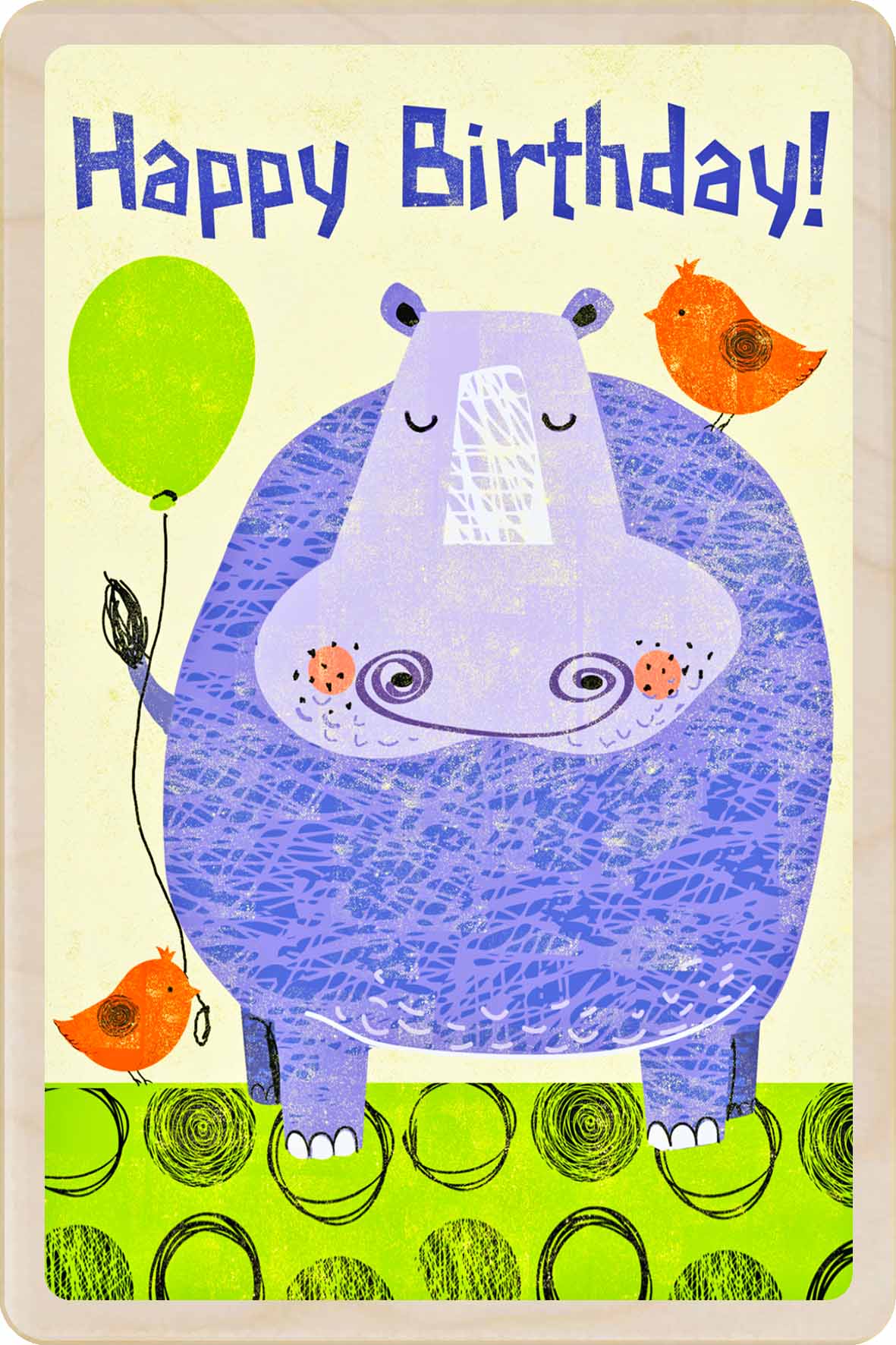Sustainable children’s birthday postcard – printed on wood, handmade in Suffolk