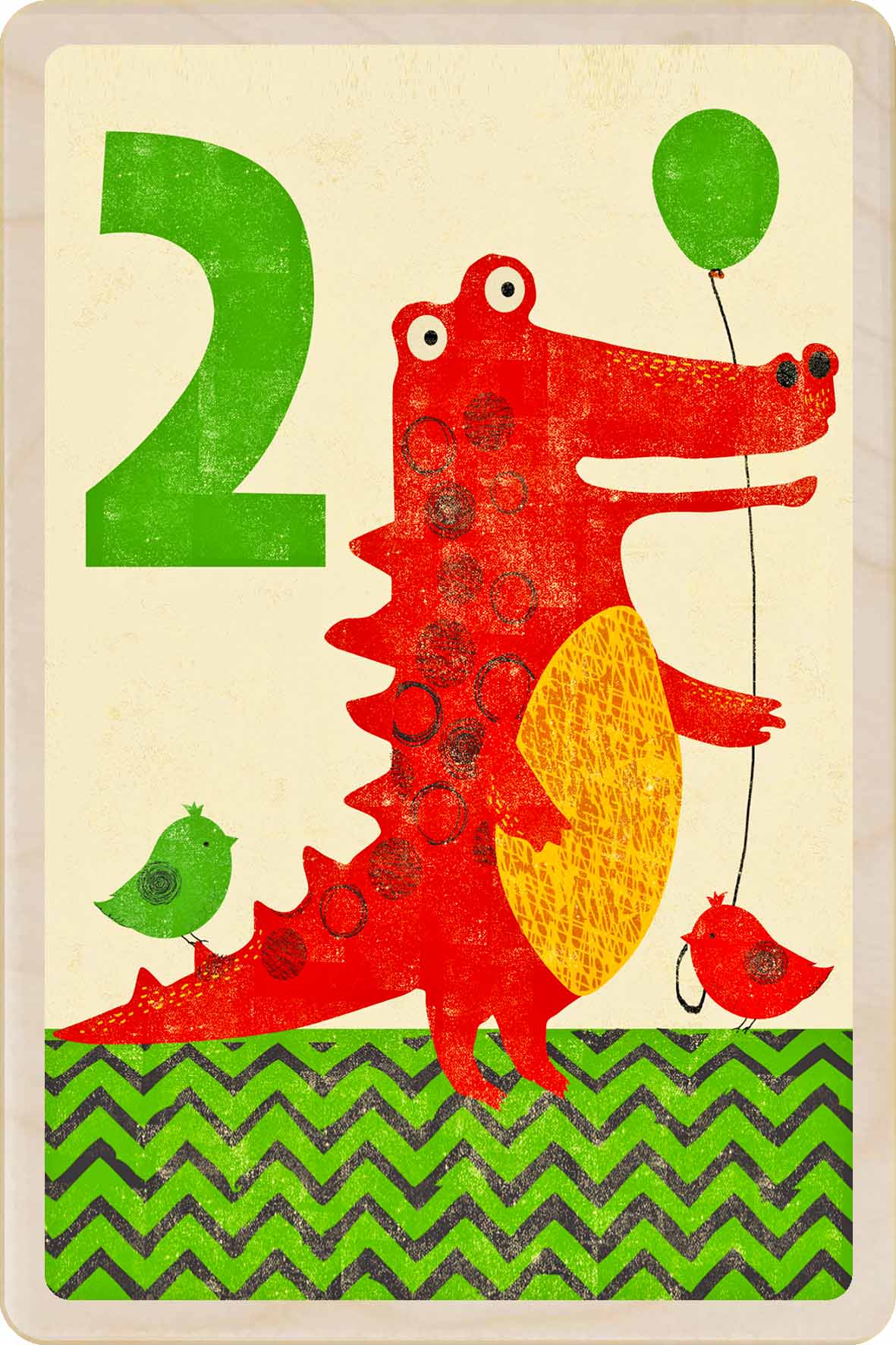 Sustainable children’s birthday postcard – printed on wood, handmade in Suffolk