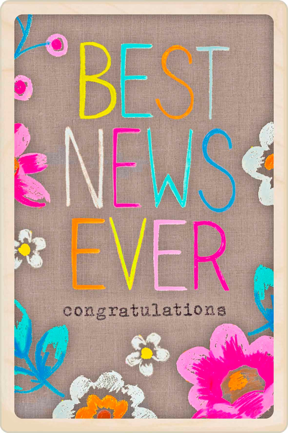 Congratulations Card, design by Sarah Kelleher. Sustainable wood printed in Suffolk since 2012.