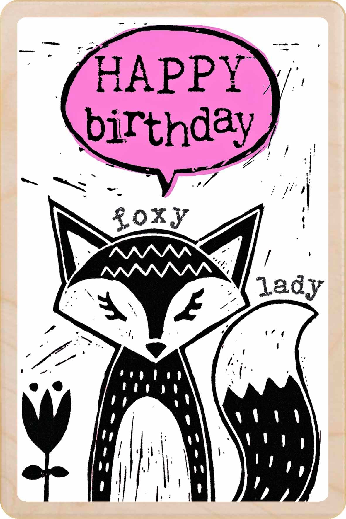 Birthday Card, Fox design by Sarah Kelleher, printed on sustainable wood by The Wooden Postcard Company
