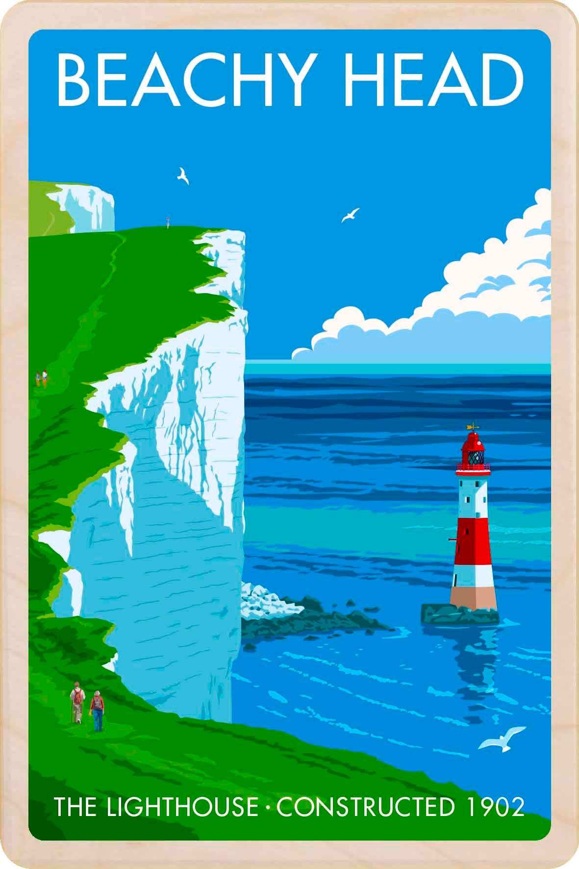 Beachy Head, Kent - Wooden postcard - Stephen Millership Illustration