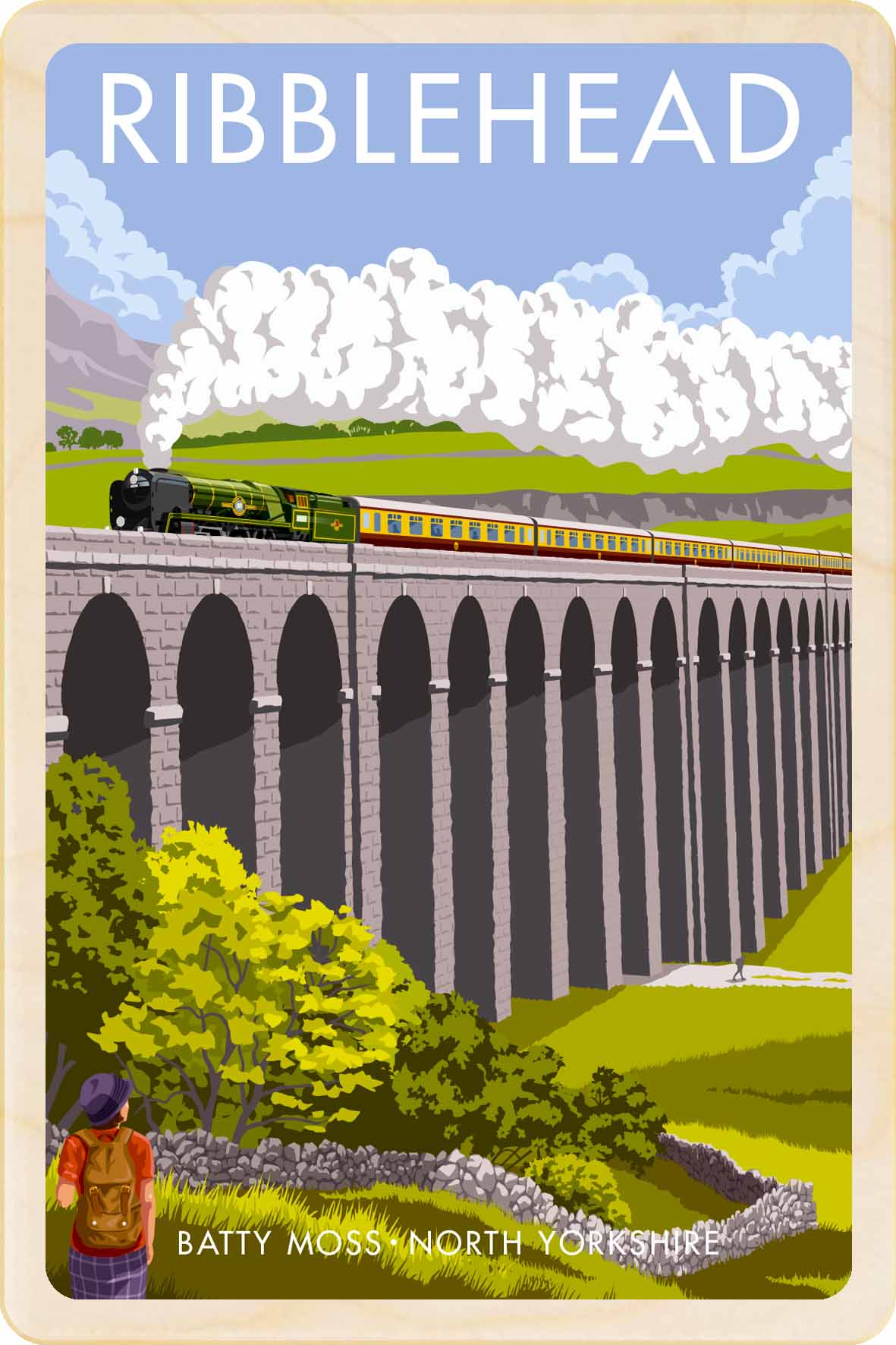 Ribblehead, Batty Moss, North Yorkshire - Wooden Postcard
Original illustration by Stephen Millership, printed in Suffolk on sustainable wood. A durable and display-worthy postcard—ideal to send, gift or collect.