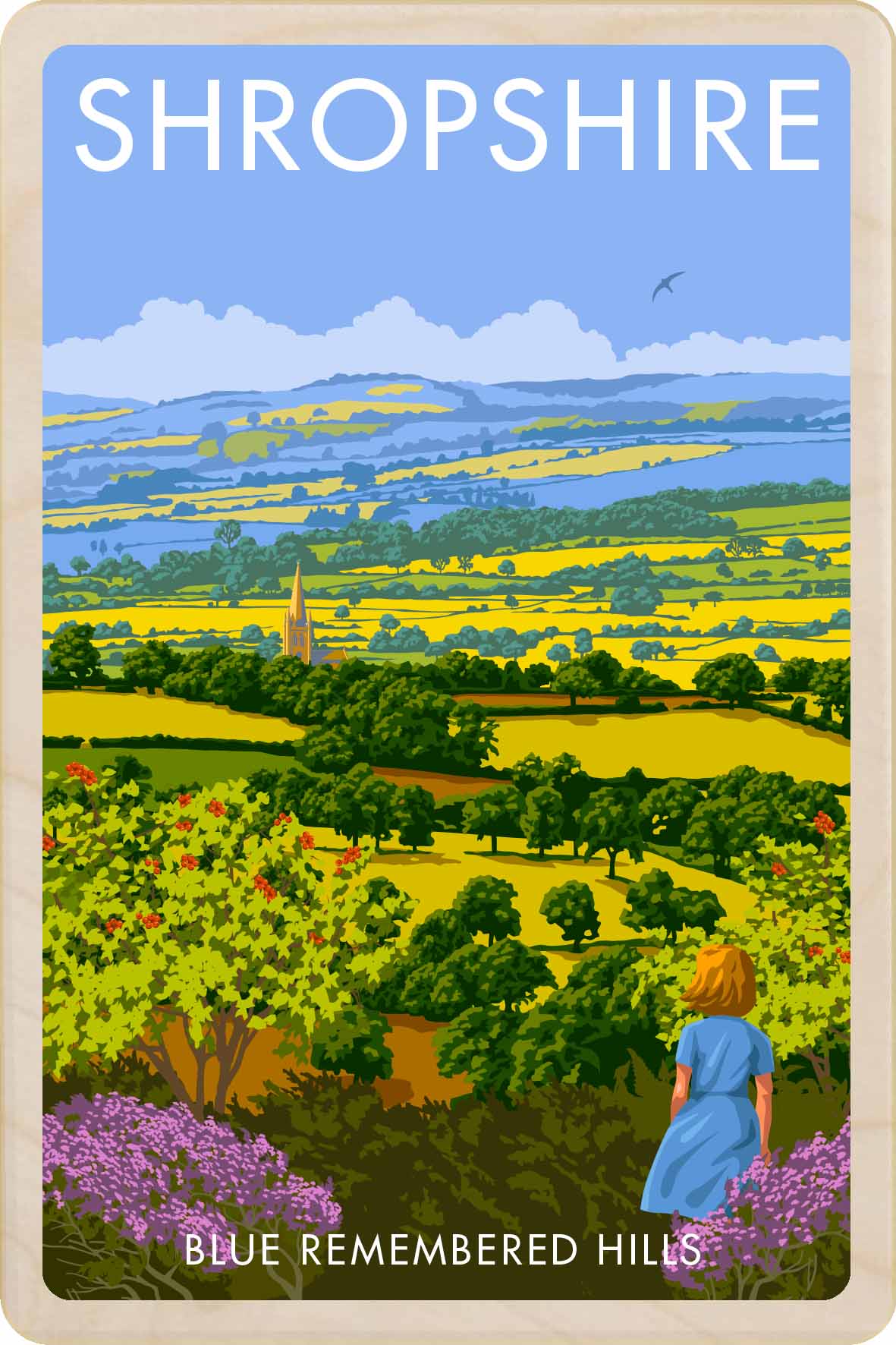 Shropshire Blue Remembered Hills - Wooden Postcard. Sustainable Wood. Made in Suffolk since 2012.