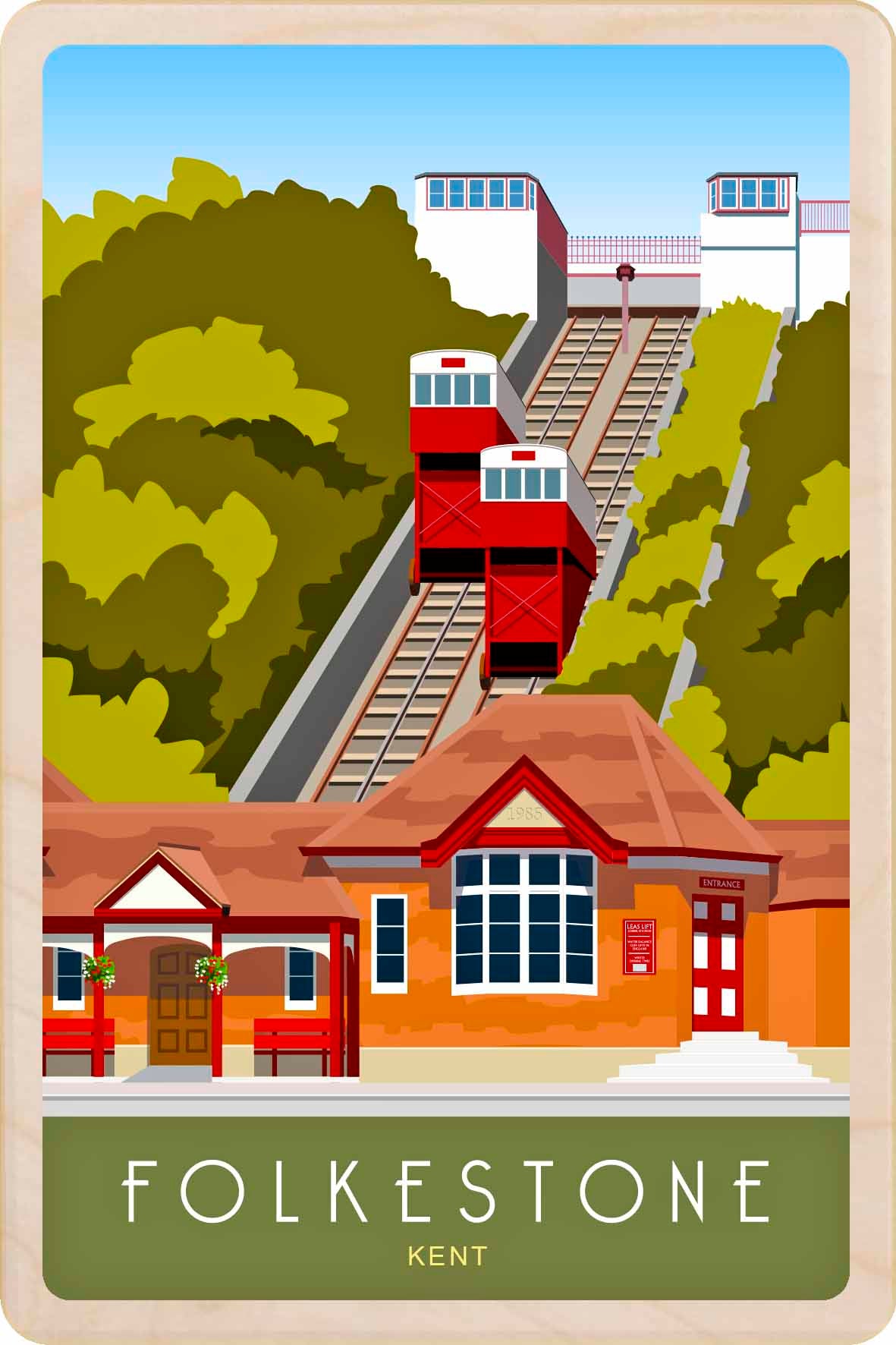 Folkestone Lift - Wooden Postcard