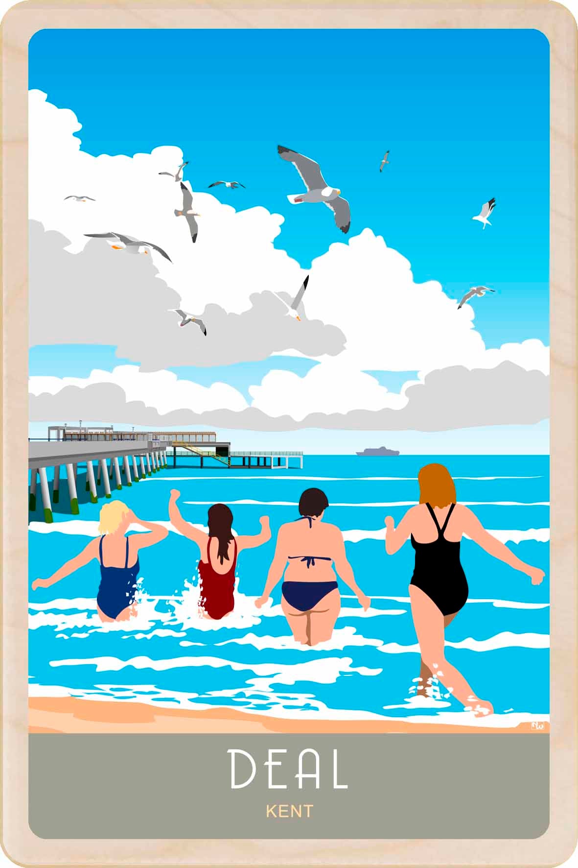 Deal Swimmers, Kent - Wooden Postcard. Printed on sustainably sourced wood, measuring 10×15 cm, lightweight, durable, and fully mailable, this wooden postcard is ideal as a unique gift, keepsake, or souvenir.