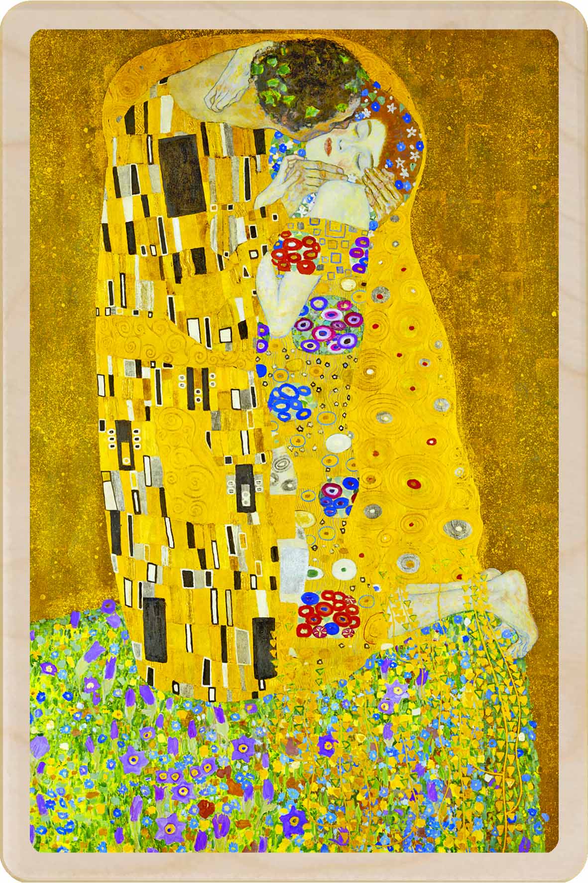The most iconic of Klimt’s works, The Kiss. A timeless image printed on a sustainable wooden postcard—made to be sent and kept and displayed.