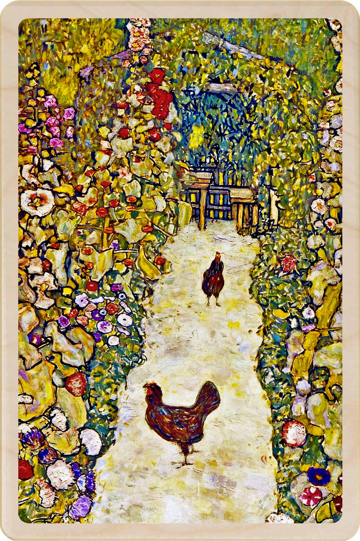 Wooden postcard of The Garden Path by Gustav Klimt – printed on sustainable wood, mailable and collectible