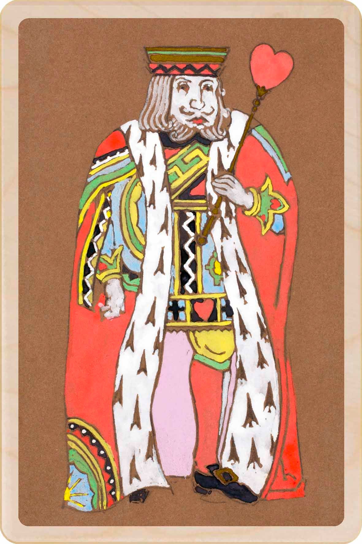 The King of Hearts (1915) - Wooden Postcard. Costume design for Lewis Carroll's Alice in Wonderland, by William Penhallow Henderson, printed on sustainable wood.