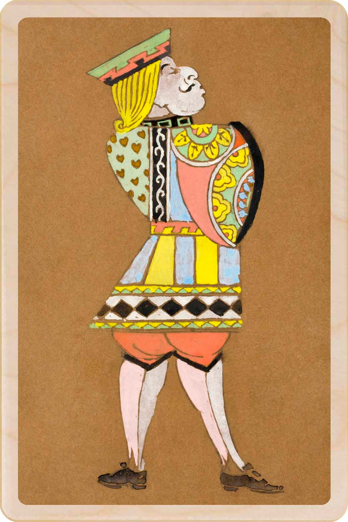The King of Hearts (1915) - Wooden Postcard. Costume design for Lewis Carroll's Alice in Wonderland, by William Penhallow Henderson, printed on sustainable wood.