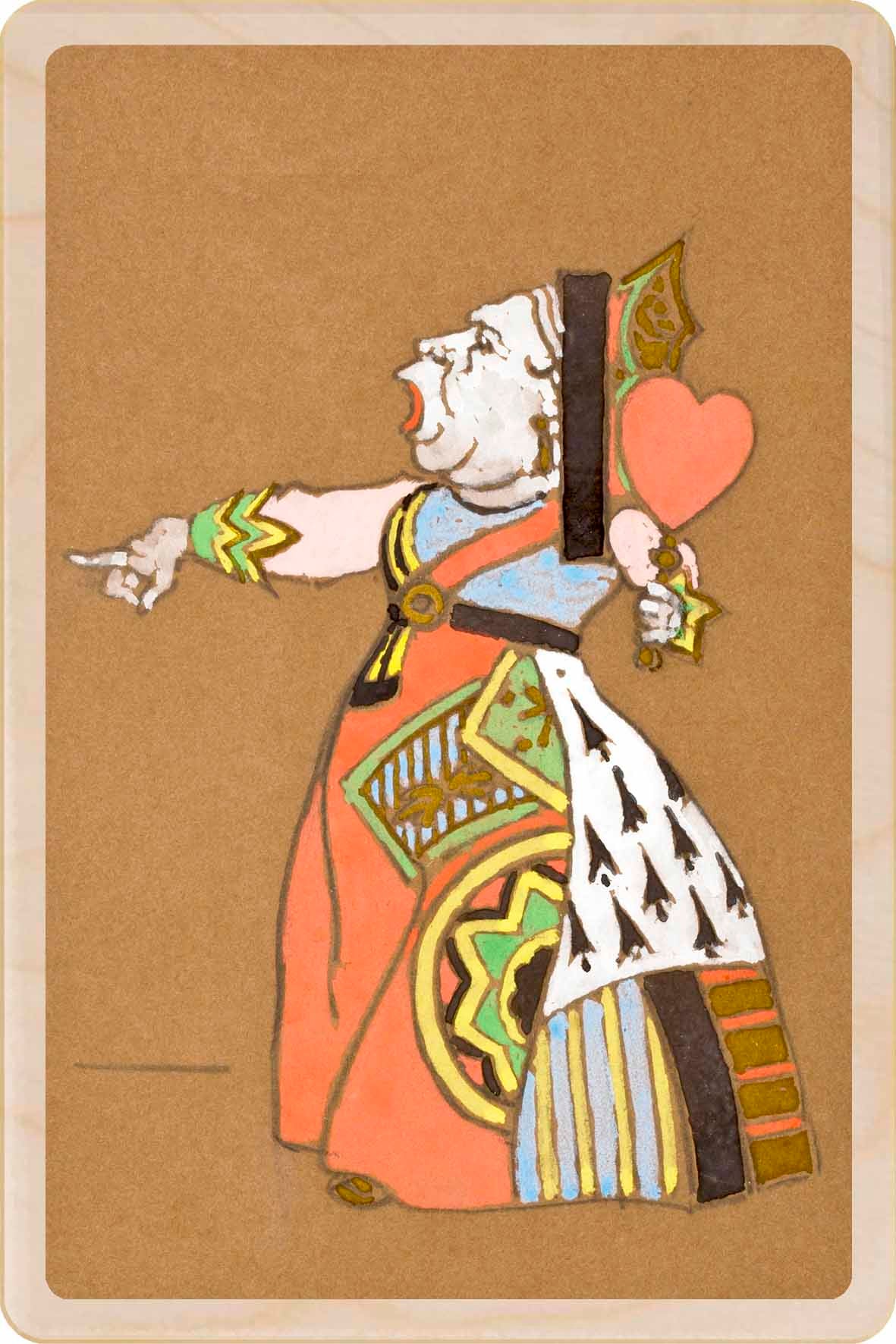 The Queen of Hearts (1915)- Wooden Postcard. Costume design by William Penhallow Henderson, printed on sustainable wood.