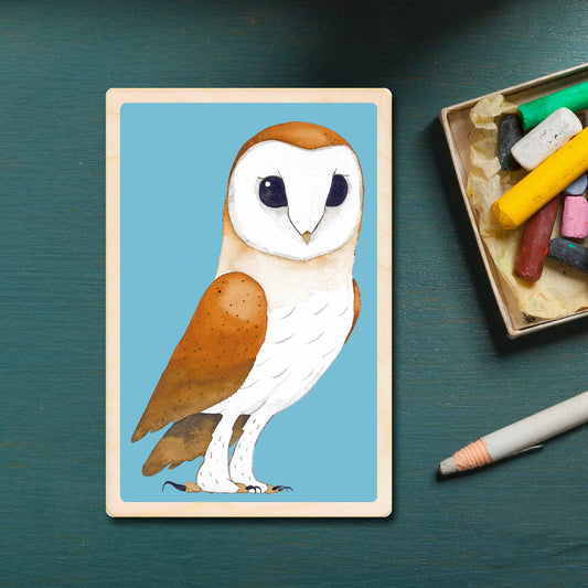 barn owl - bird Illustration wooden postcard by Matt Sewell