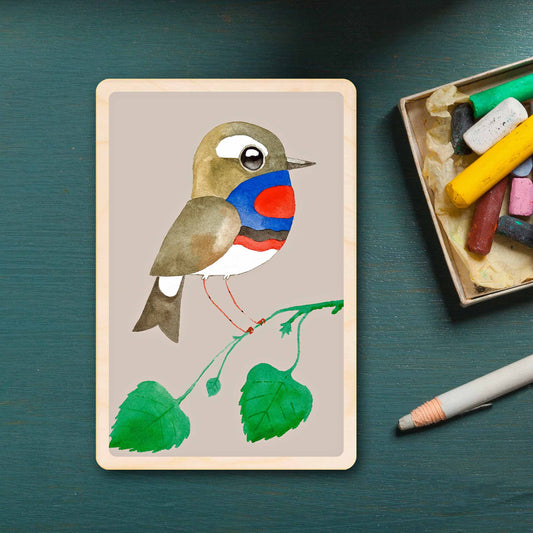 Bluethroat - bird Illustration wooden postcard by Matt Sewell