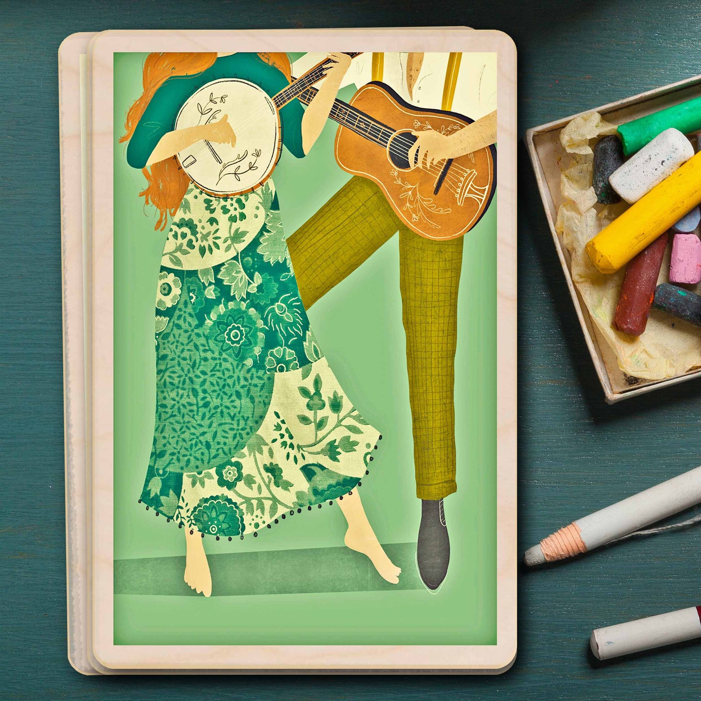Folk Blues – Sustainable Wooden Postcard