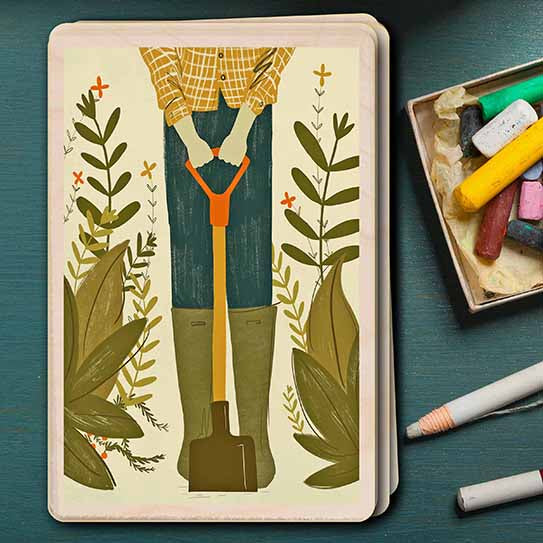Gardener - Sustainable Card - Wooden postcard
Illustration by Emy Lou Holmes, printed in Suffolk on sustainably sourced wood. Eco-friendly card to send, gift and display.