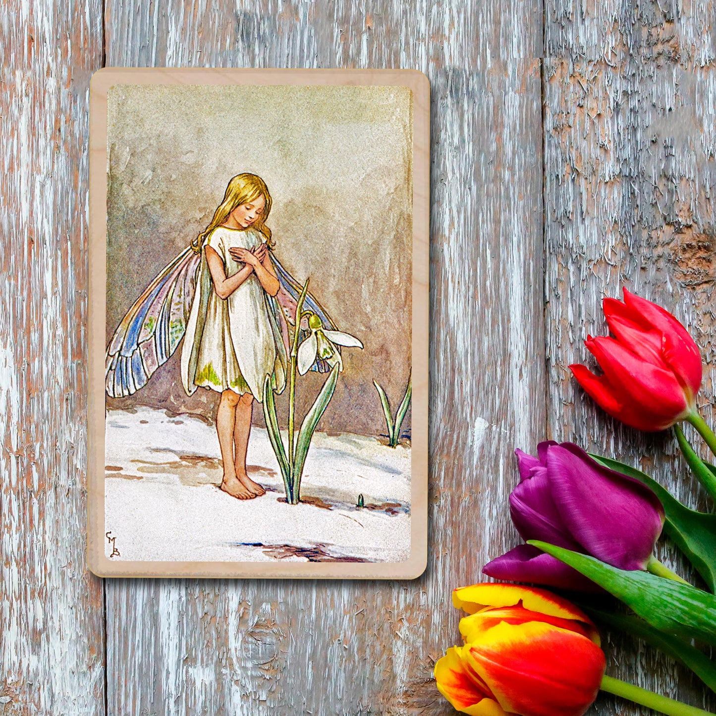 Snowdrop Fairy by Cicely Mary Barker. Printed with vibrant colour and fine detail. Made to send, keep, or collect. Handmade in the UK since 2012.