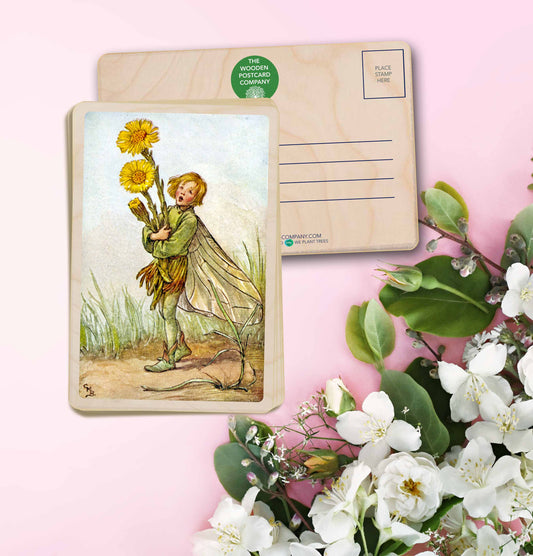 Colt's Foot Fairy by Cicely Mary Barker. Printed with vibrant colour and fine detail. Made to send, keep, or collect. Handmade in the UK since 2012.