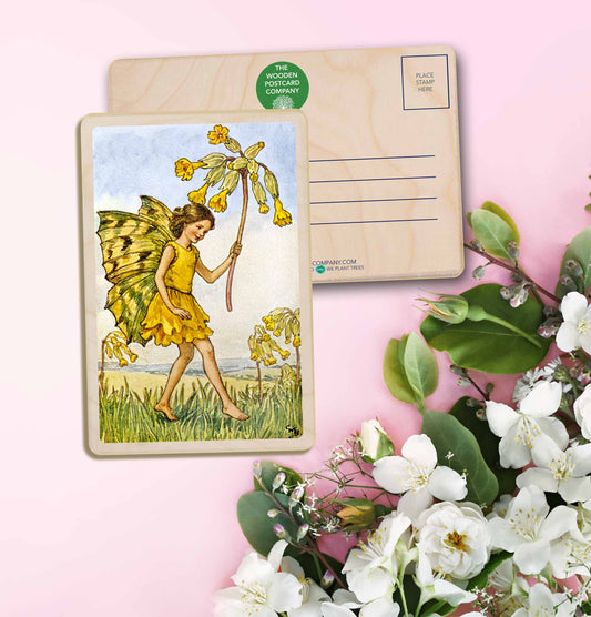 Cowslip Fairy by Cicely Mary Barker. Printed with vibrant colour and fine detail. Made to send, keep, or collect. Handmade in the UK since 2012.