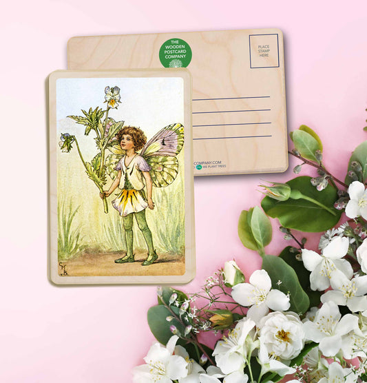 Heart's Ease Fairy by Cicely Mary Barker. Printed with vibrant colour and fine detail. Made to send, keep, or collect. Handmade in the UK since 2012.