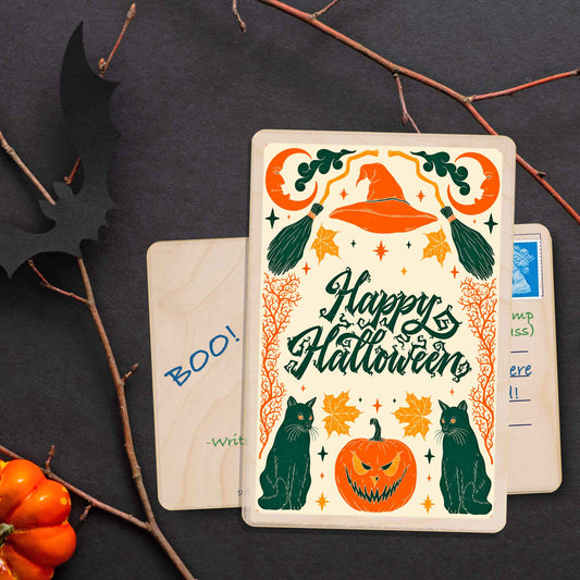 Happy Halloween! Sustainable Card - Wooden postcard
Made in Suffolk on sustainably sourced wood. Eco-friendly card to send, gift and display.